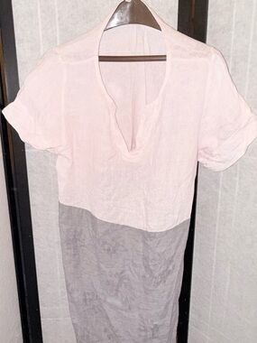 Two-Tone Pink and Gray Women's Dress 100% linen by Lina Tomei